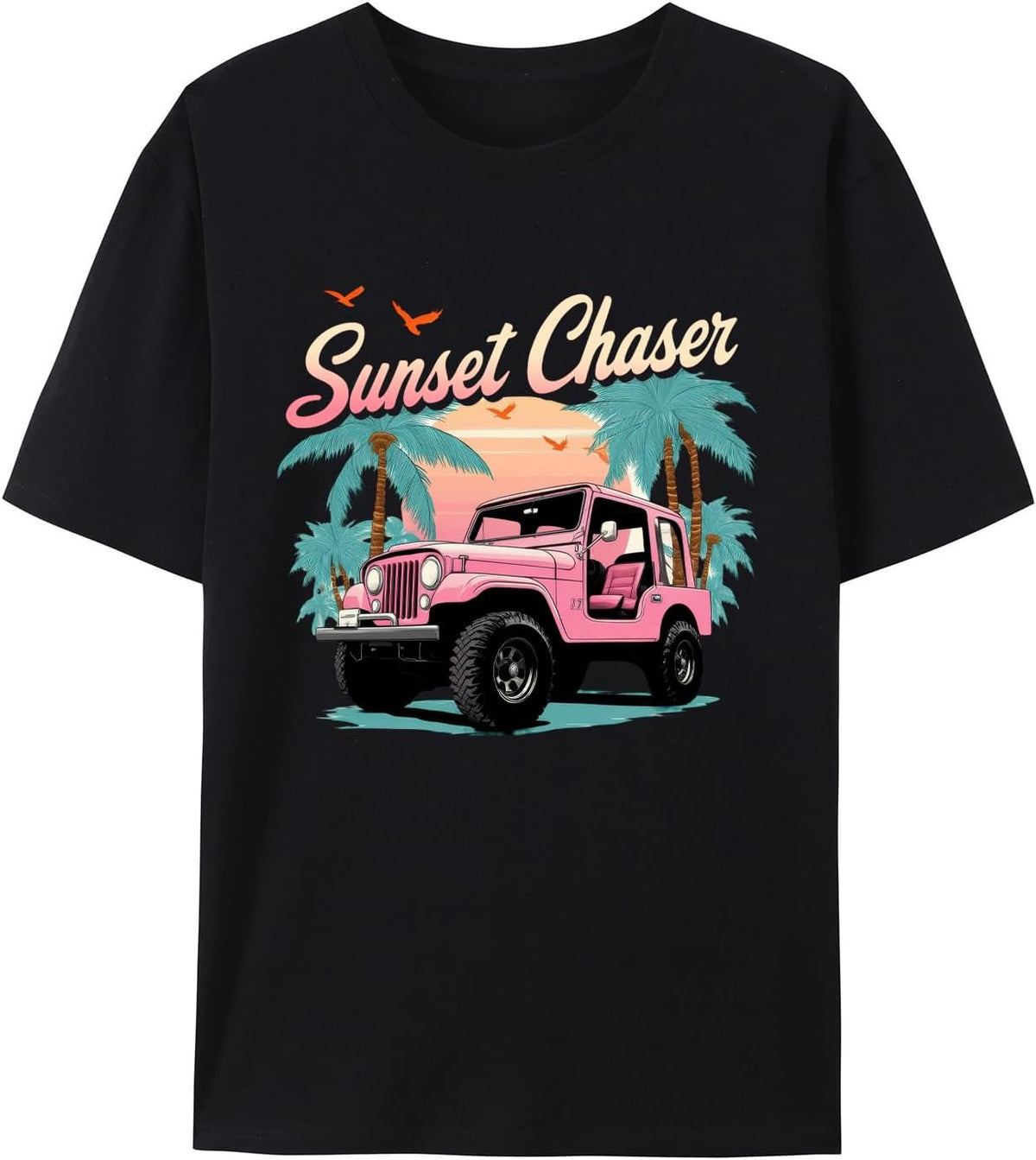 Women's Sunset Chase Graphic T Shirts, Vintage Car Printed product image 1