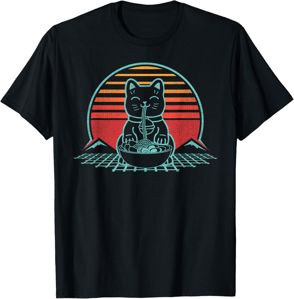 Anime Ramen Cat Retro Japanese Noodles Kawaii Funny T-Shirt product image 1