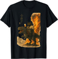 Black Cat Samurai Dinosaur Sea Wave Print T-Shirt product image 1