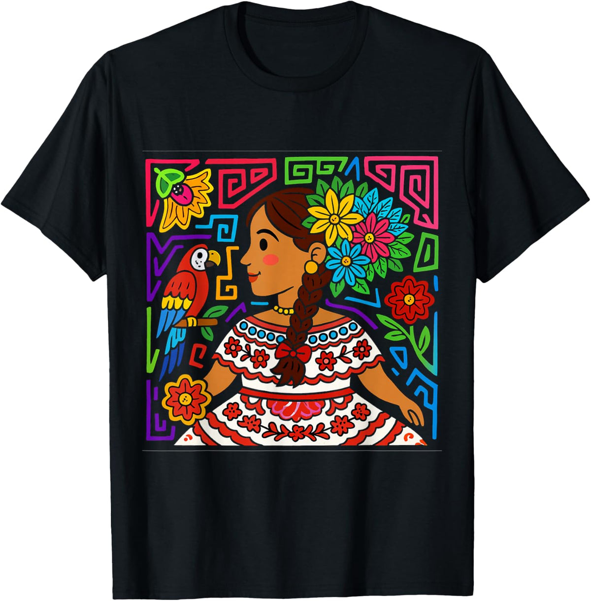 Colorful Pollera Girl Mola Inspired Design - Panama T-Shirt product image 1