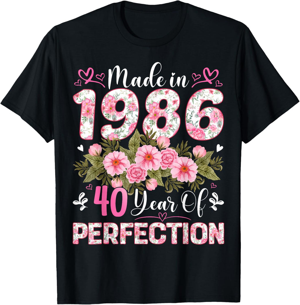 40 Year Old Made in 1986 Floral 40th Birthday Women T-Shirt product image 1